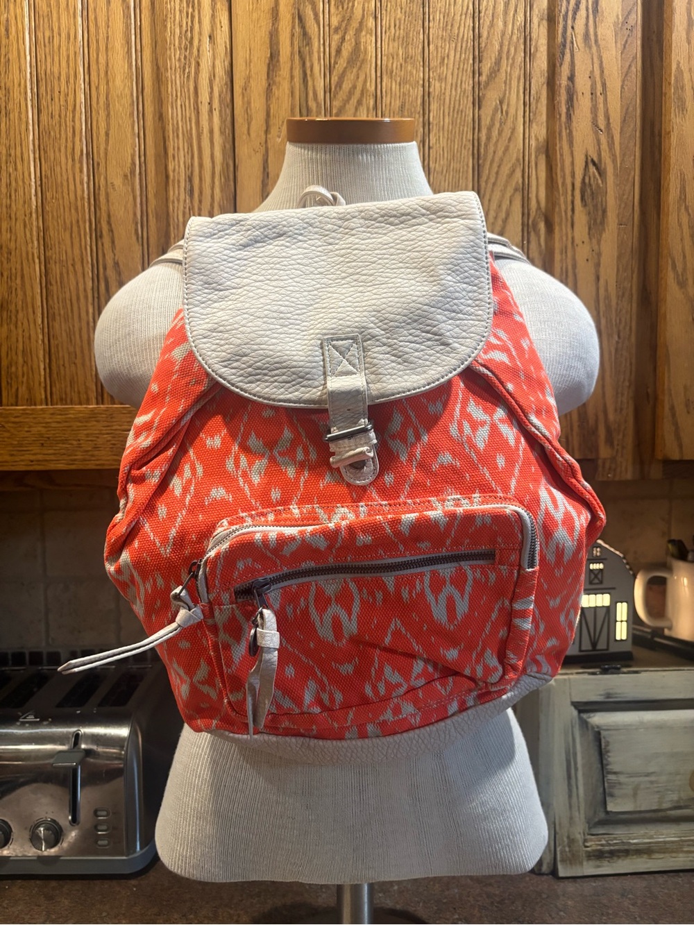 pistil Coral Pattern Backpack with Cream Trim